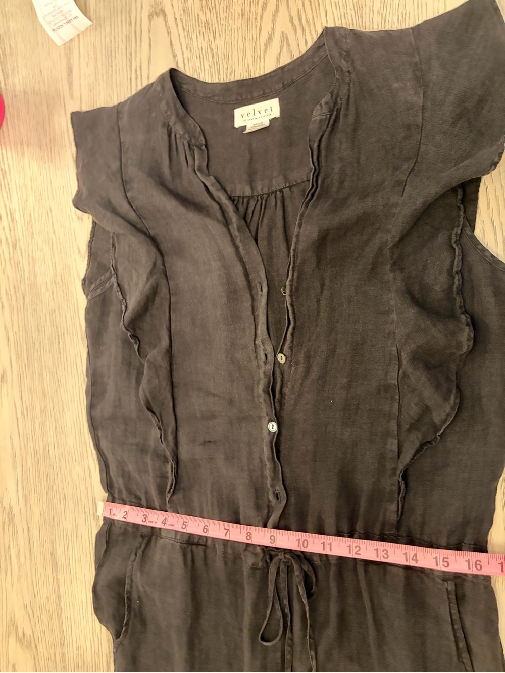 Velvet By Graham & Spencer Black Linen Ruffle Sleeve Jumpsuit Size Small - Picture 10 of 15
